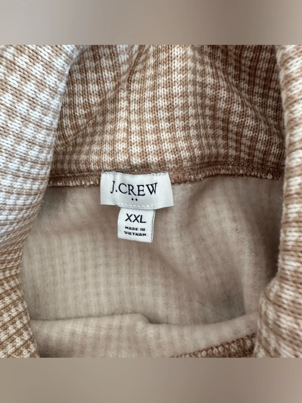 J. CREW Houndstooth Funnel Neck Sweater Camel Cream Pullover Cozy Size XXL